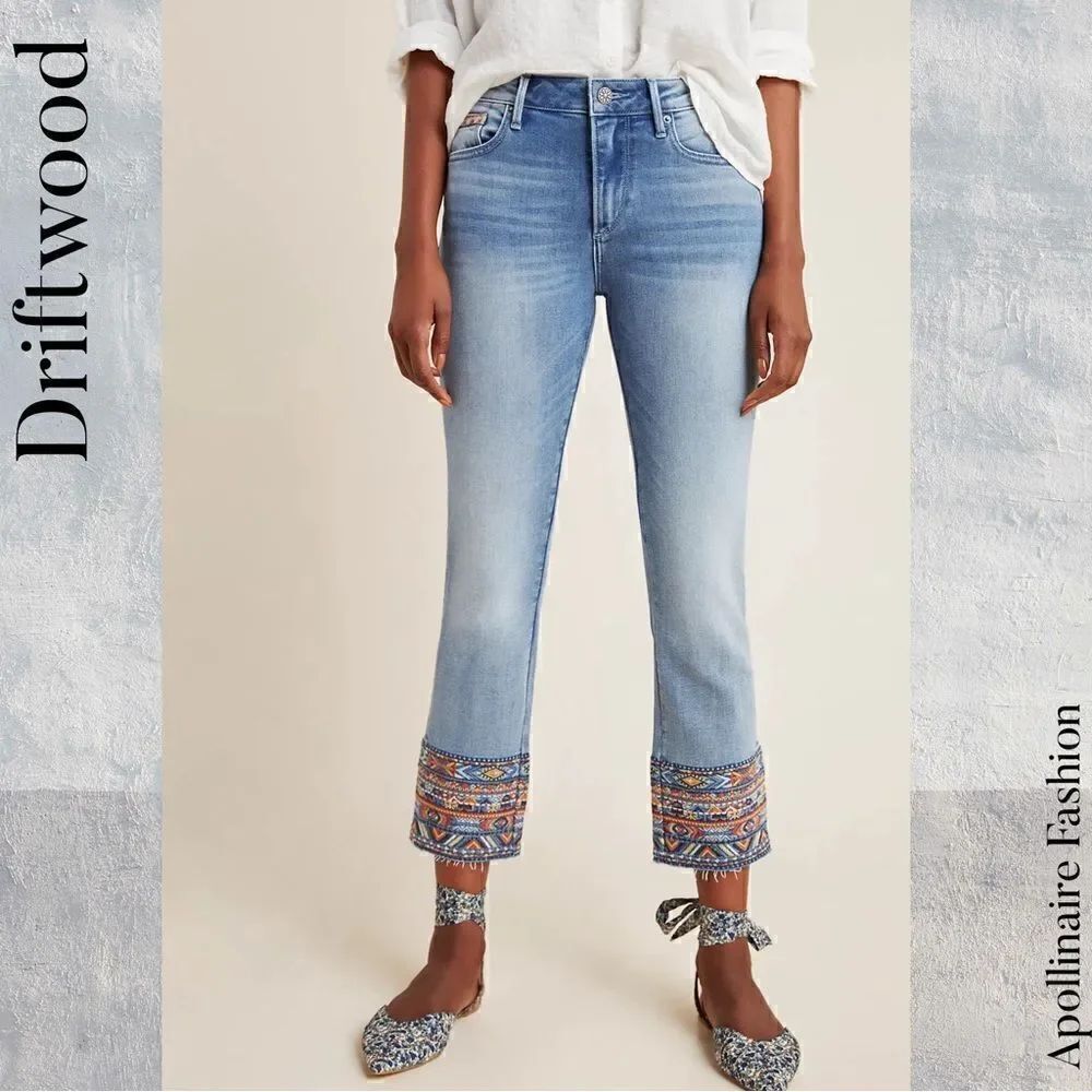 DRIFTWOOD COLLETTE MID RISE EMBROIDERED BLUE JEANS SIZE 30 NWT